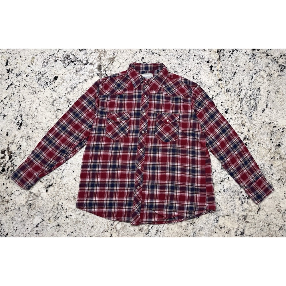 NWOT‎ Wrangler Western Pearl Snap Flannel Shirt Men's XL Black Gray Plaid